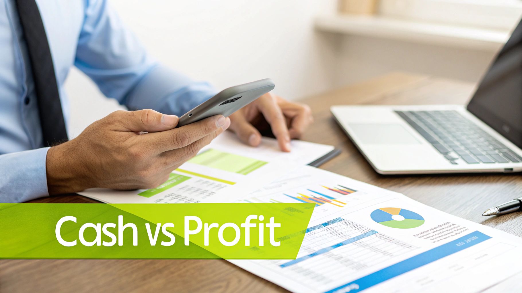 A Newton's cradle in motion on a clean, organized desk, symbolizing control over cash flow.