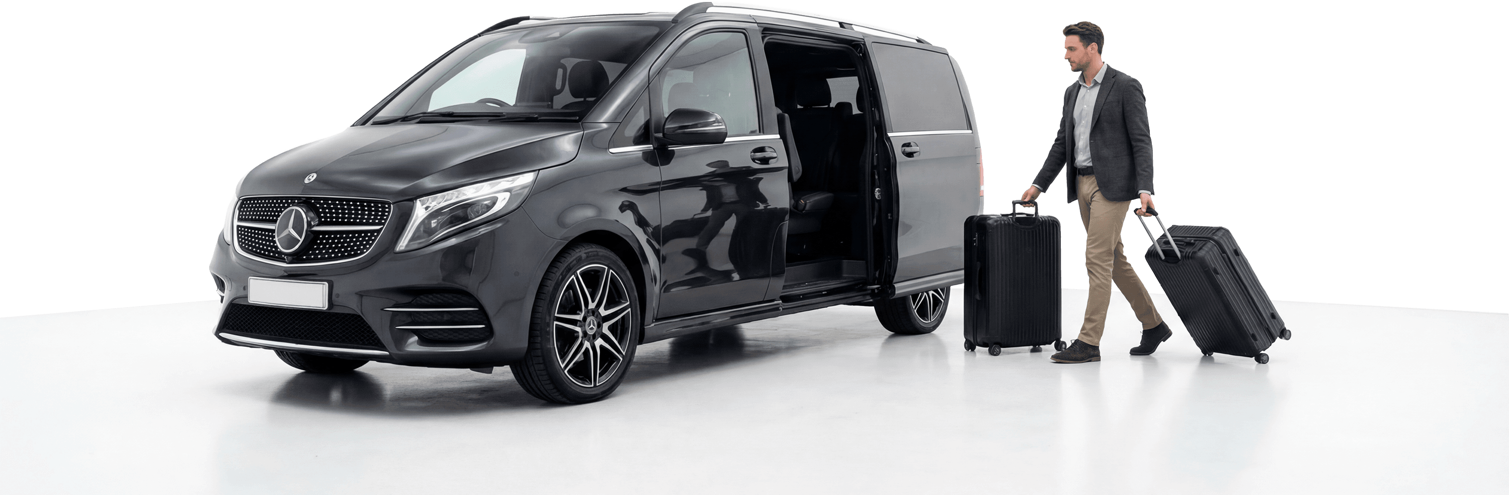 Van Mercedes noir luxe pour transfert aéroport Paris