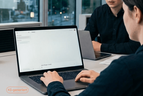 Person sitzt an einem Laptop und benutzt eine KI während neben ihr eine weitere Person am laptop arbeitet