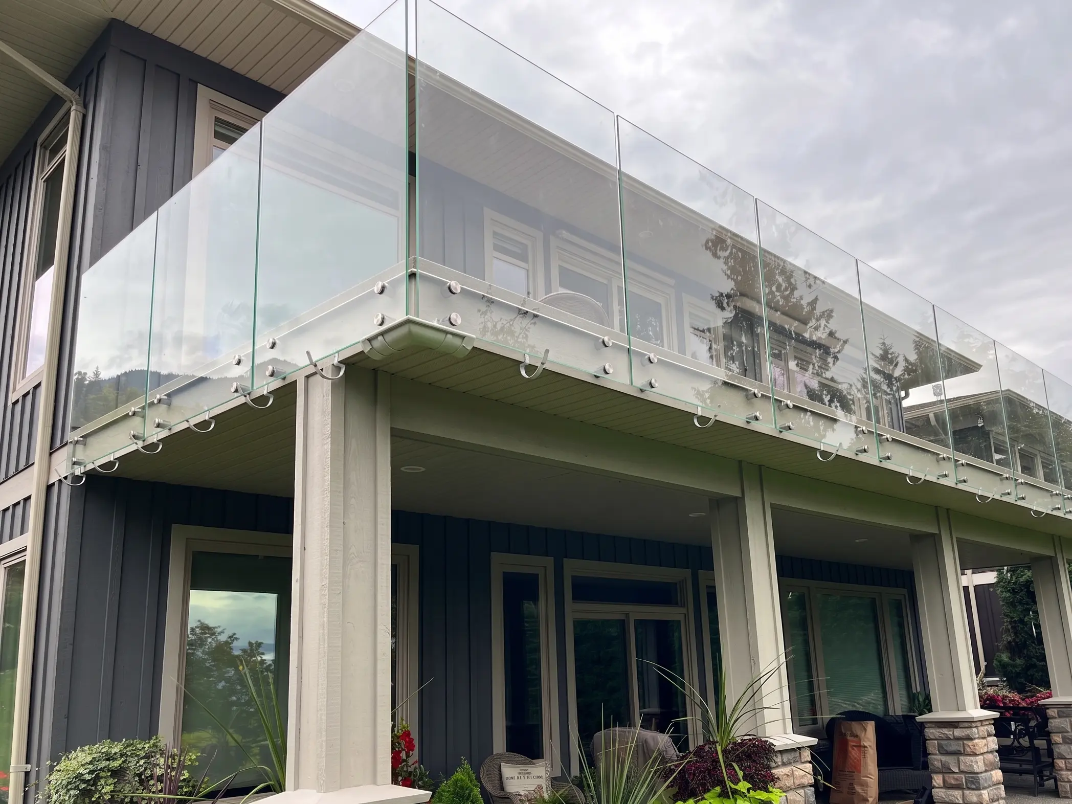 Standoff-mounted glass railing on a Vancouver Island balcony