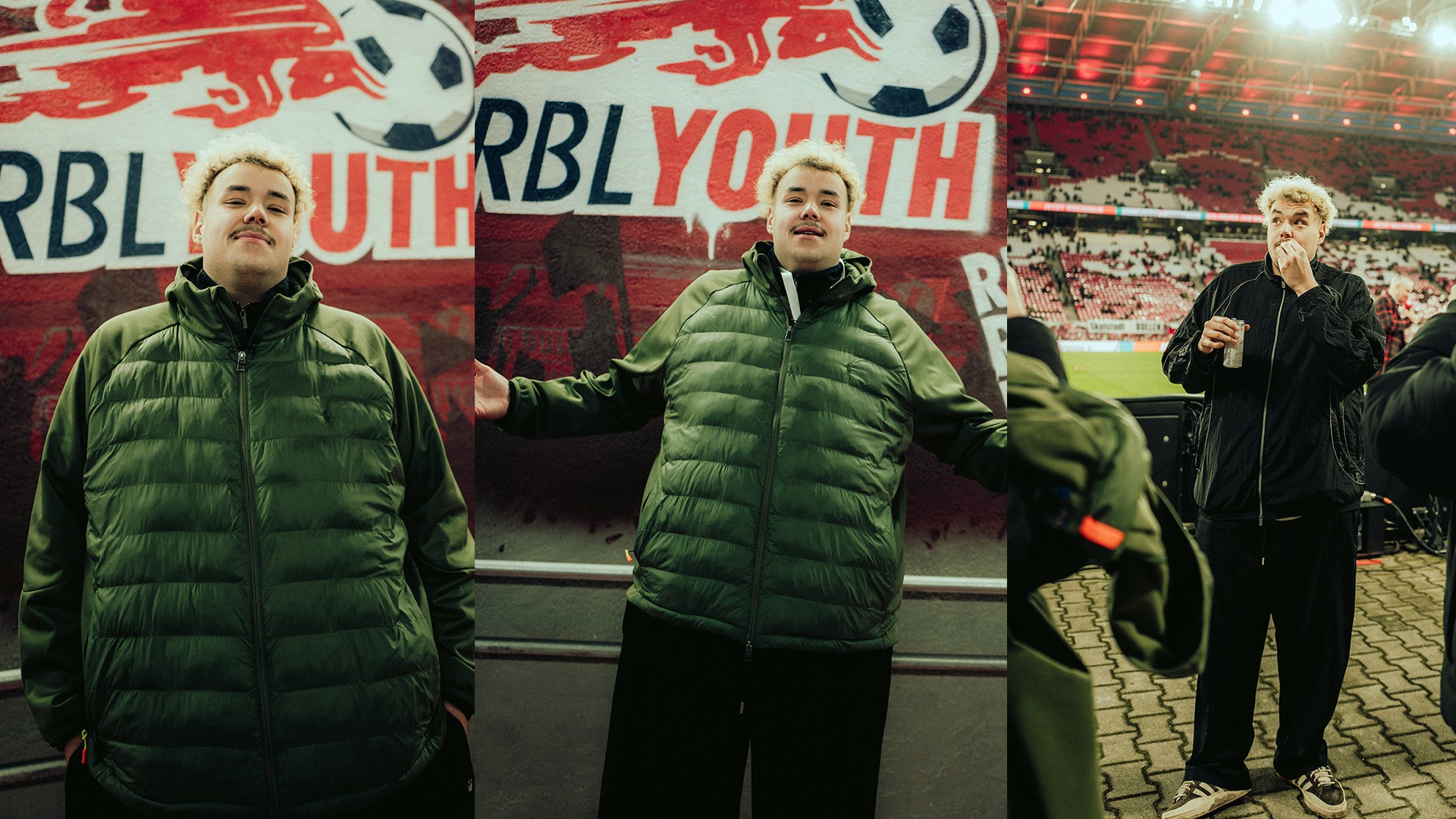 Aminho RB Leipzig stadium with graffity on a wall