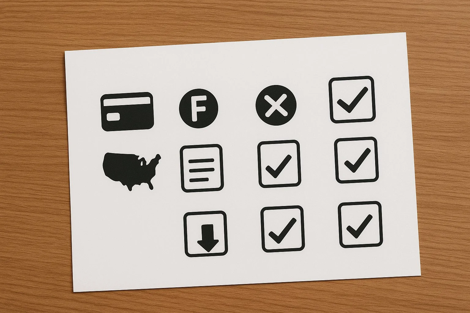 Checklist made of icons that represent strong credit, waived filing, and one-state income.