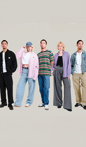 A bunch of young people wearing clothes that they've got from Loopi A bunch of young people wearing clothes that they ourchased from Loopi 