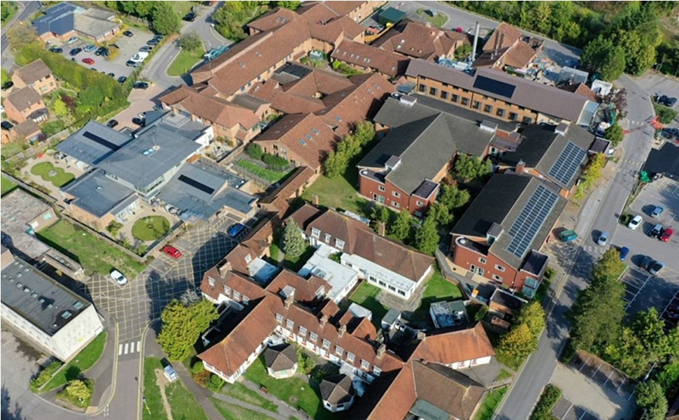 Arial view of the buildings at Hampshire Hospital