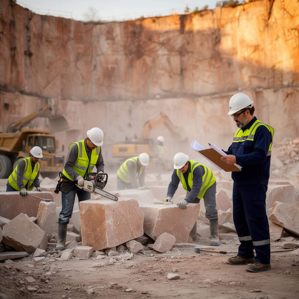 Stone quarry crew leader on site