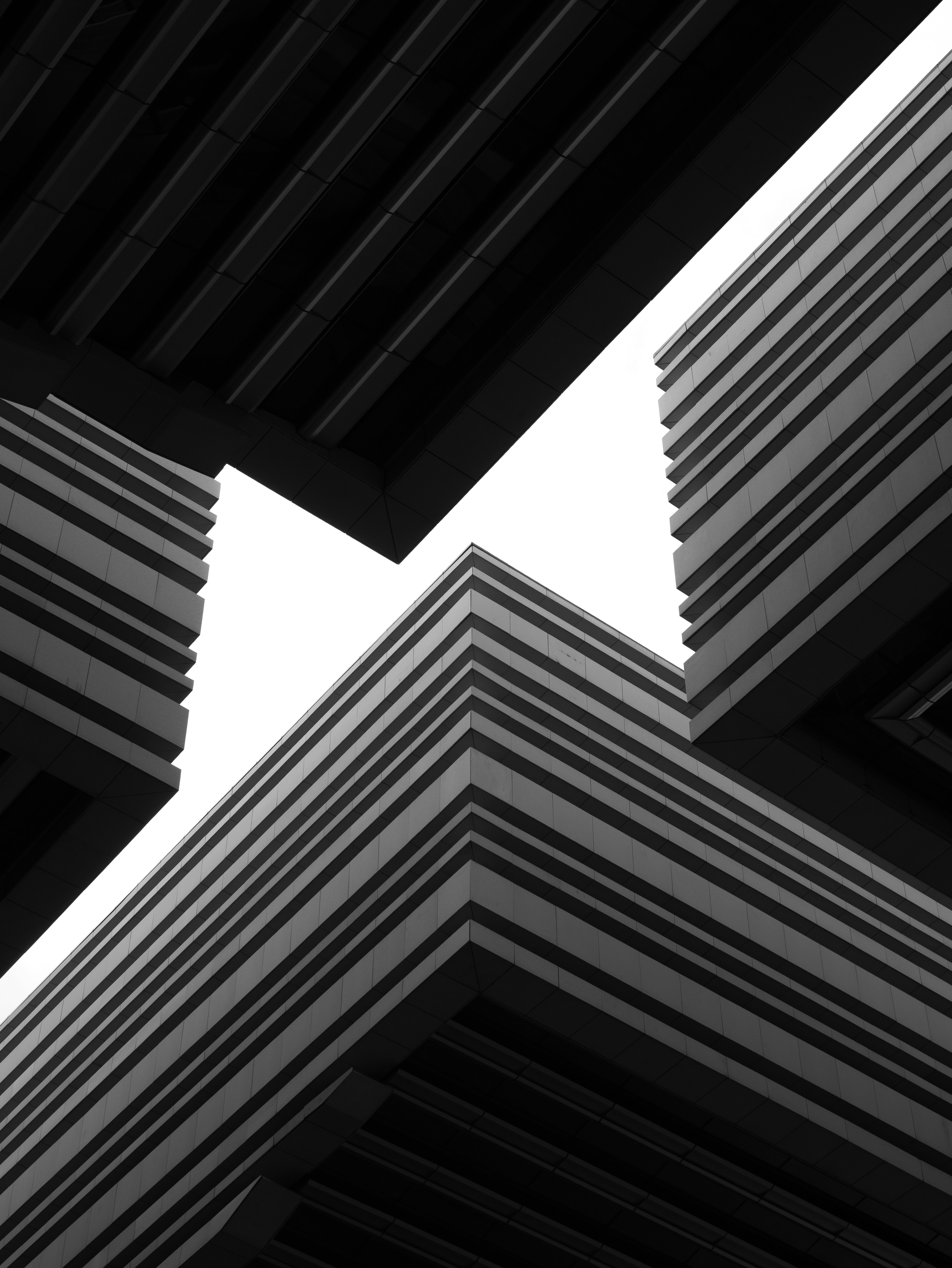 Abstract architectural forms with repeating horizontal lines