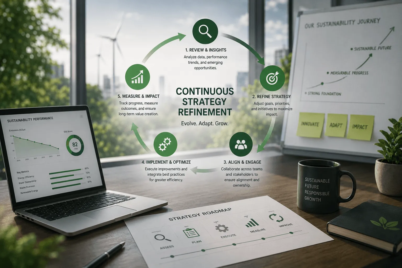 Continuous ESG strategy refinement and performance optimization.