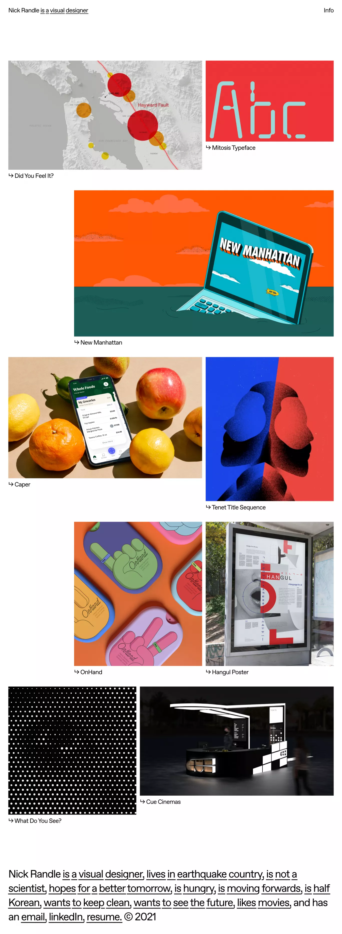 Nick Randle portfolio page screenshot showcasing Design design
