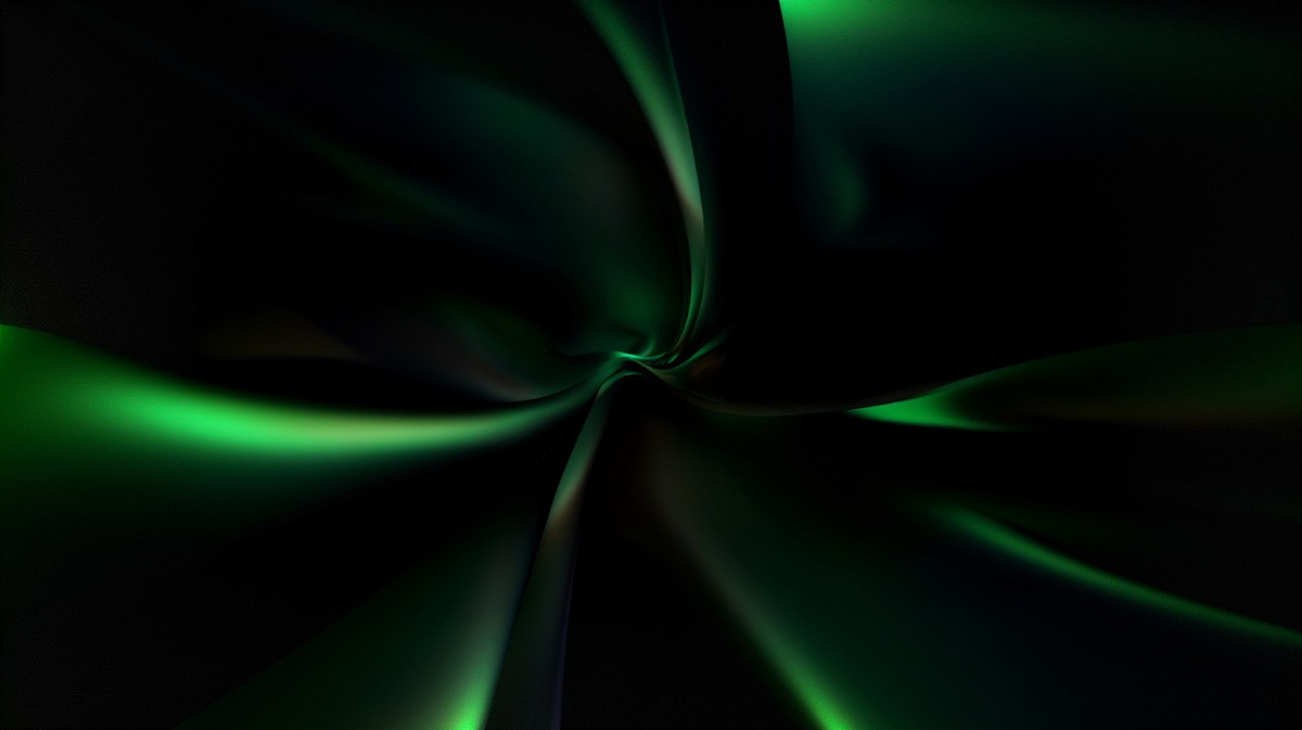 Abstract green silk swirl on dark background