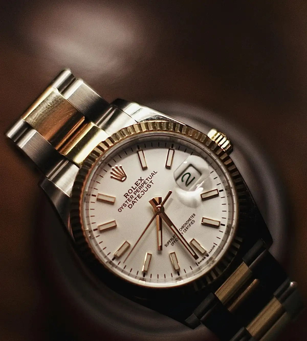 Two-tone Rolex Datejust with fluted bezel and white dial, a Datejust to sell in Dubai
