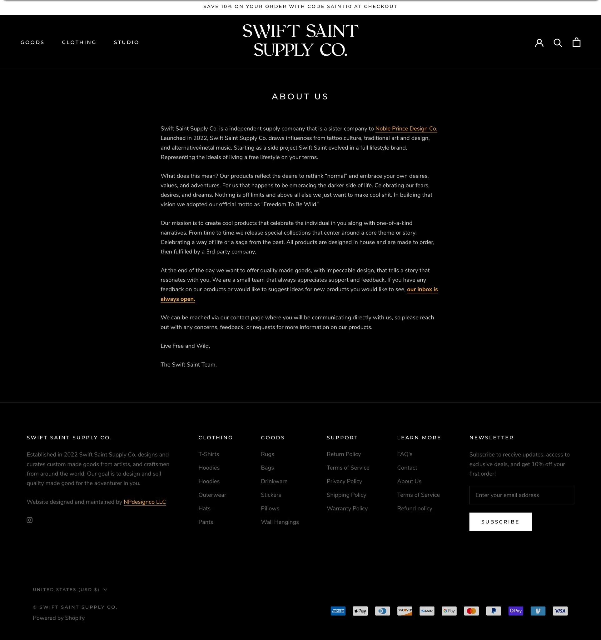 Swift Saint Website About Page