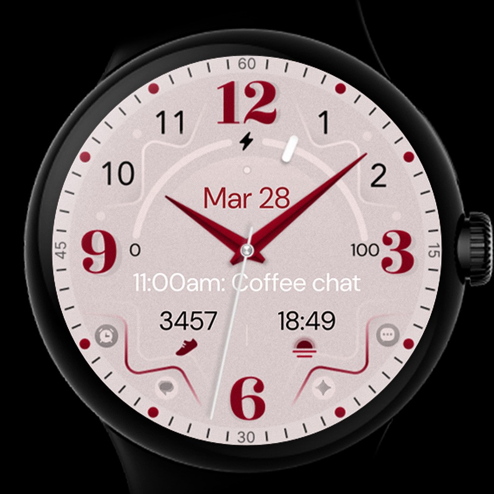 Pixel Watch displaying an analog watch face