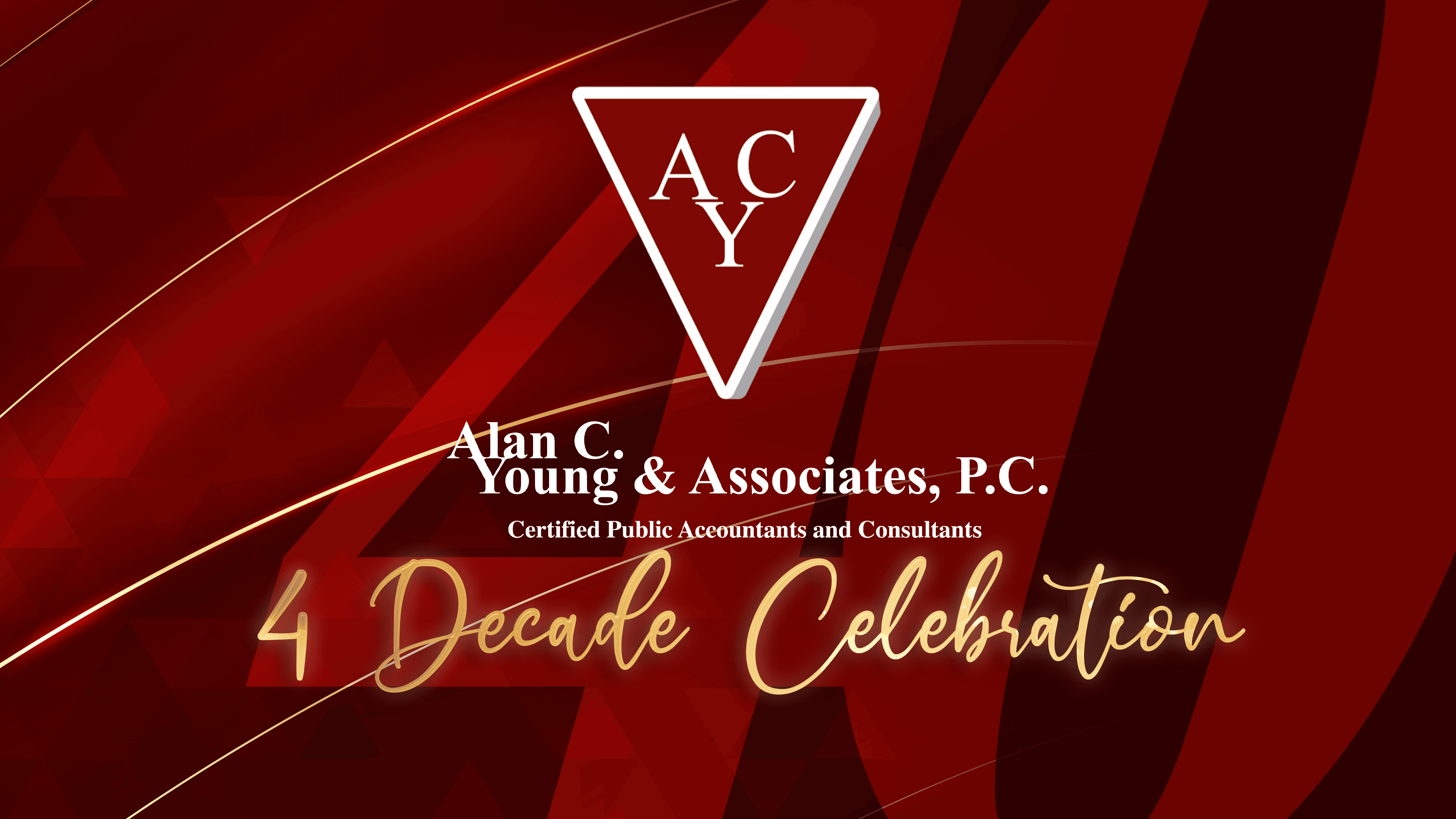 Alan C. Young and Associates 40th anniversary event branding in red and gold