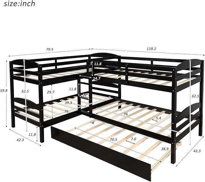 The quad bunk bed with trundle is a stylish addition that complements any interior design.