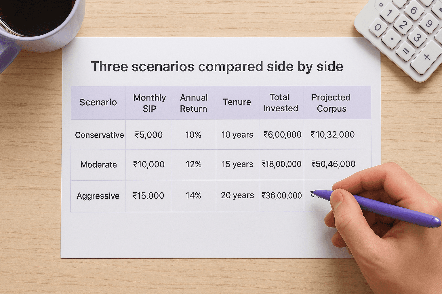Three scenarios compared side by side
