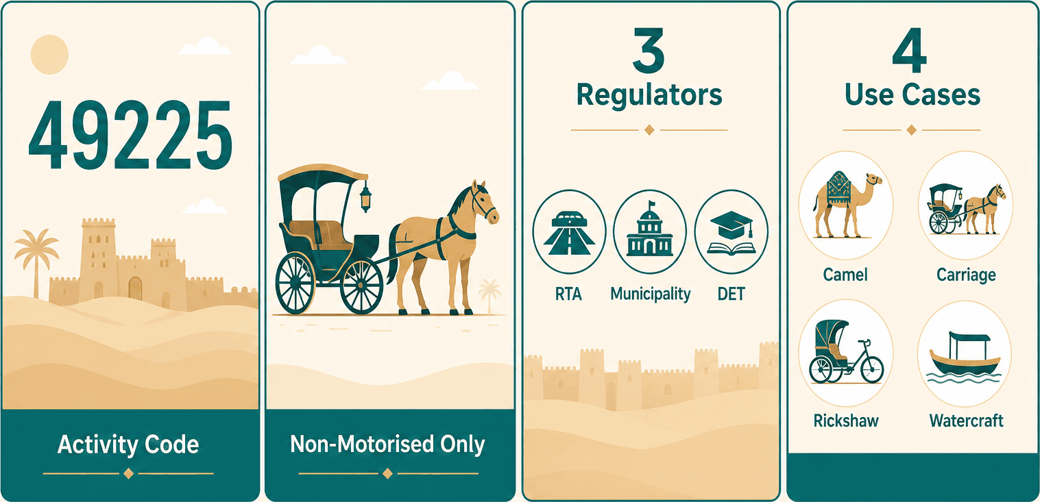 Infographic: Passenger transport by man or animal drawn vehicles Business License in Dubai: Cost and Requirements