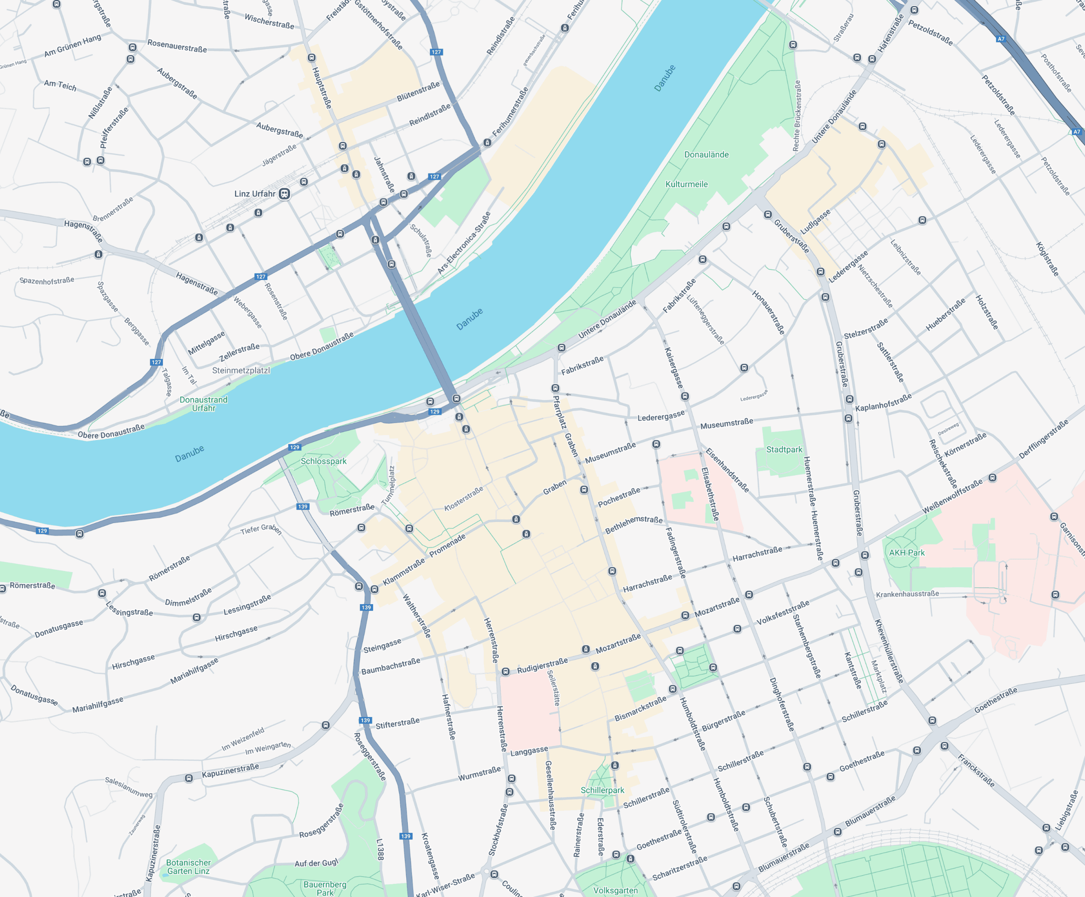 Karte mit Verortung der Ordination in der Museumstraße 18 4020 Linz