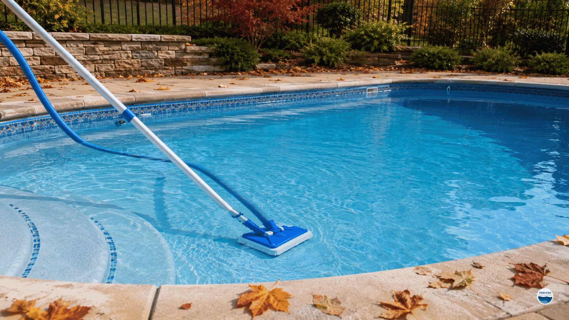 Cleaning pool floor before winterizing a swimming pool