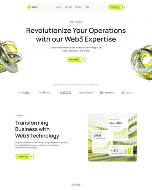 Spark Framer template preview showing hero and about section