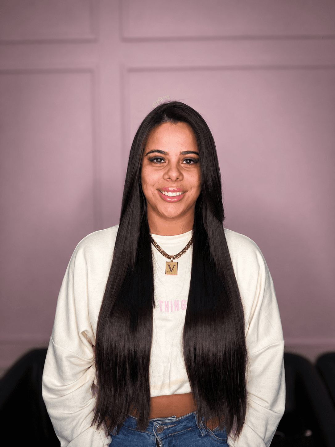 modelo com cabelo progressiva