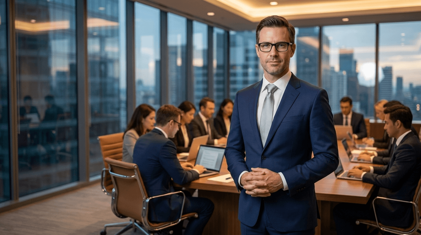Professional practicing a leadership speech using an AI speaking coach app