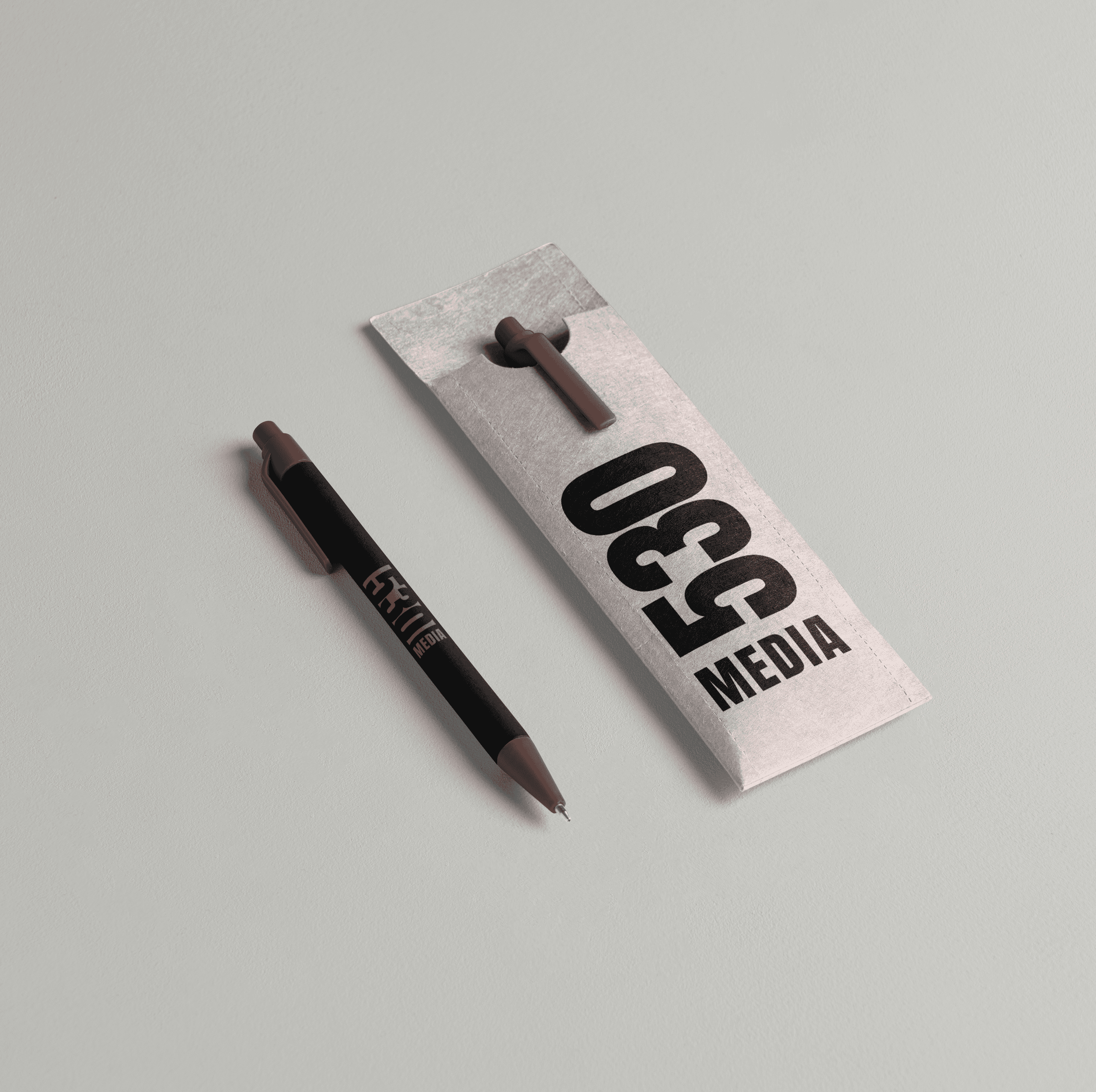 530 Media branded pens and case mockup