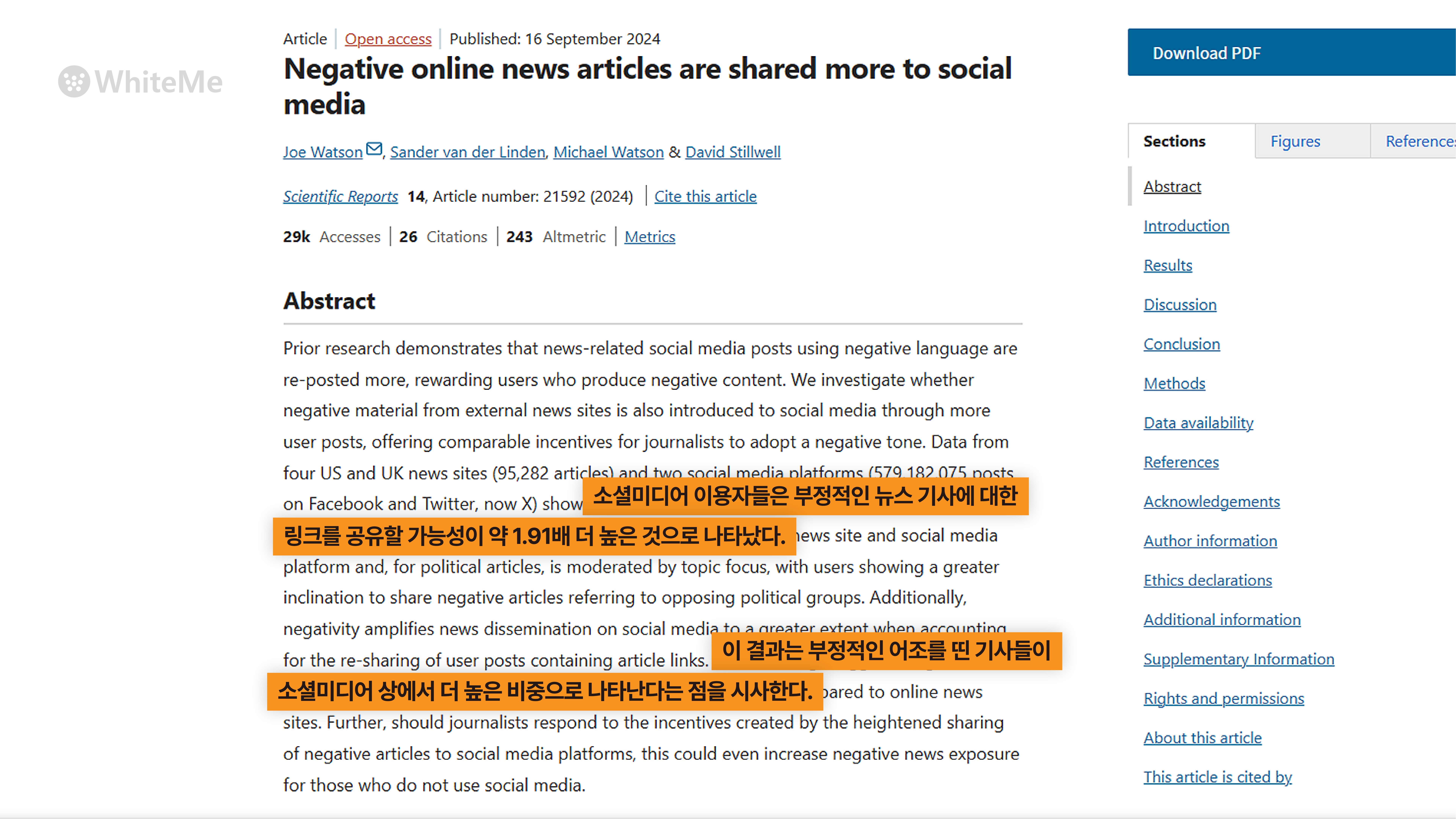 부정적인 기사가 1.91배 더 많이 공유된다