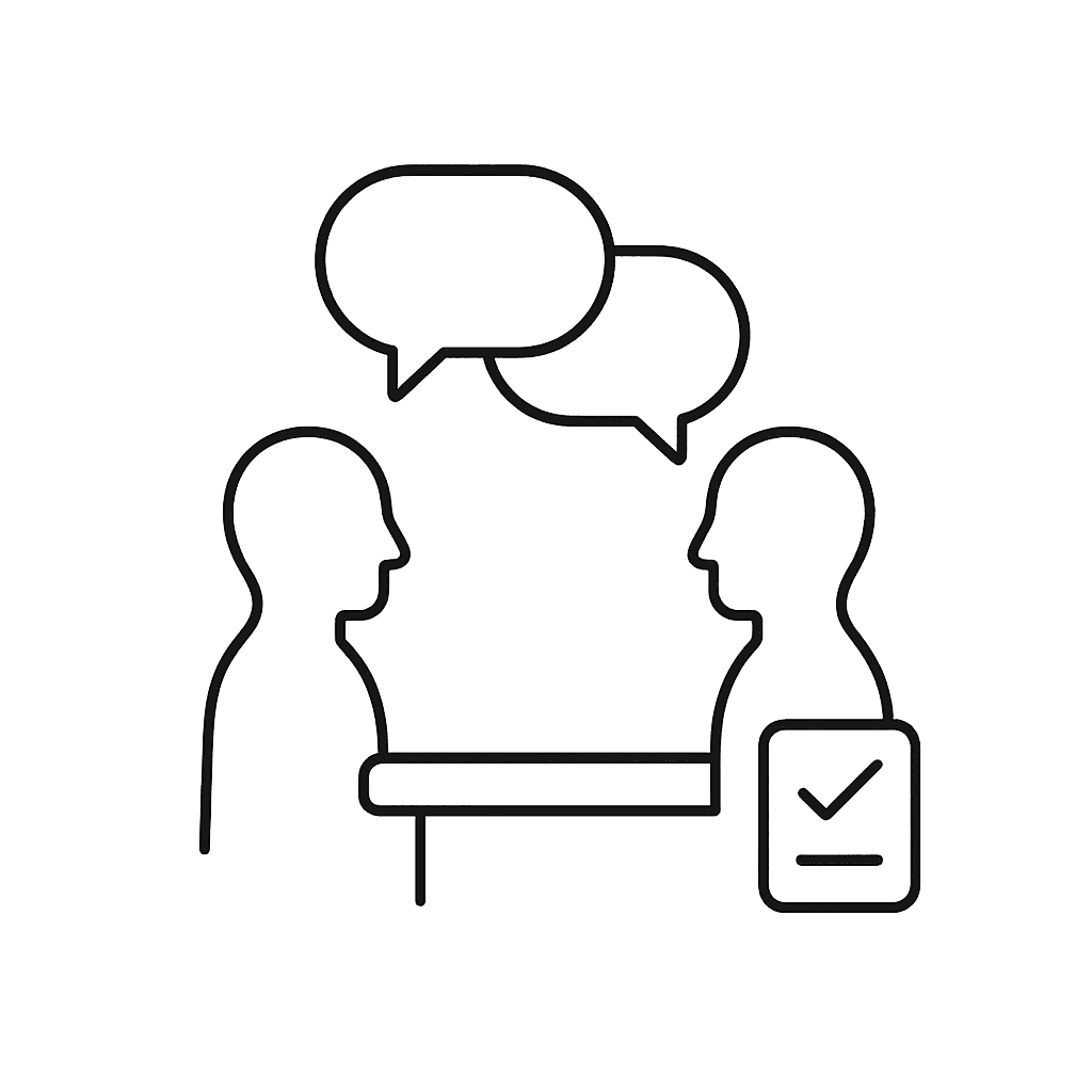 Symbolgrafik: Megafon über Personengruppe mit Häkchen – Mitarbeitendenkommunikation und Zustimmung.