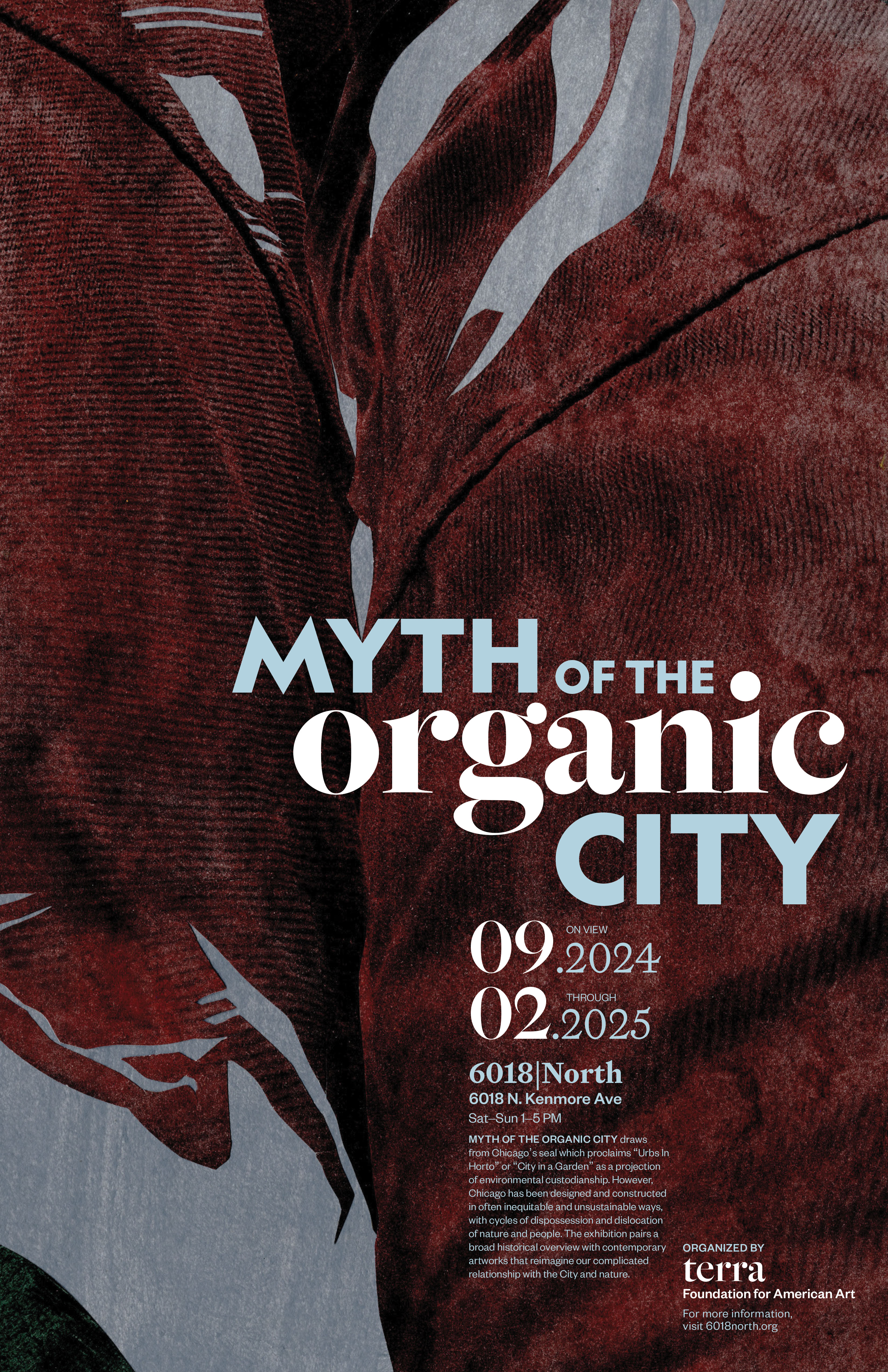 Promotional poster with abstract composition and contrasting typography.