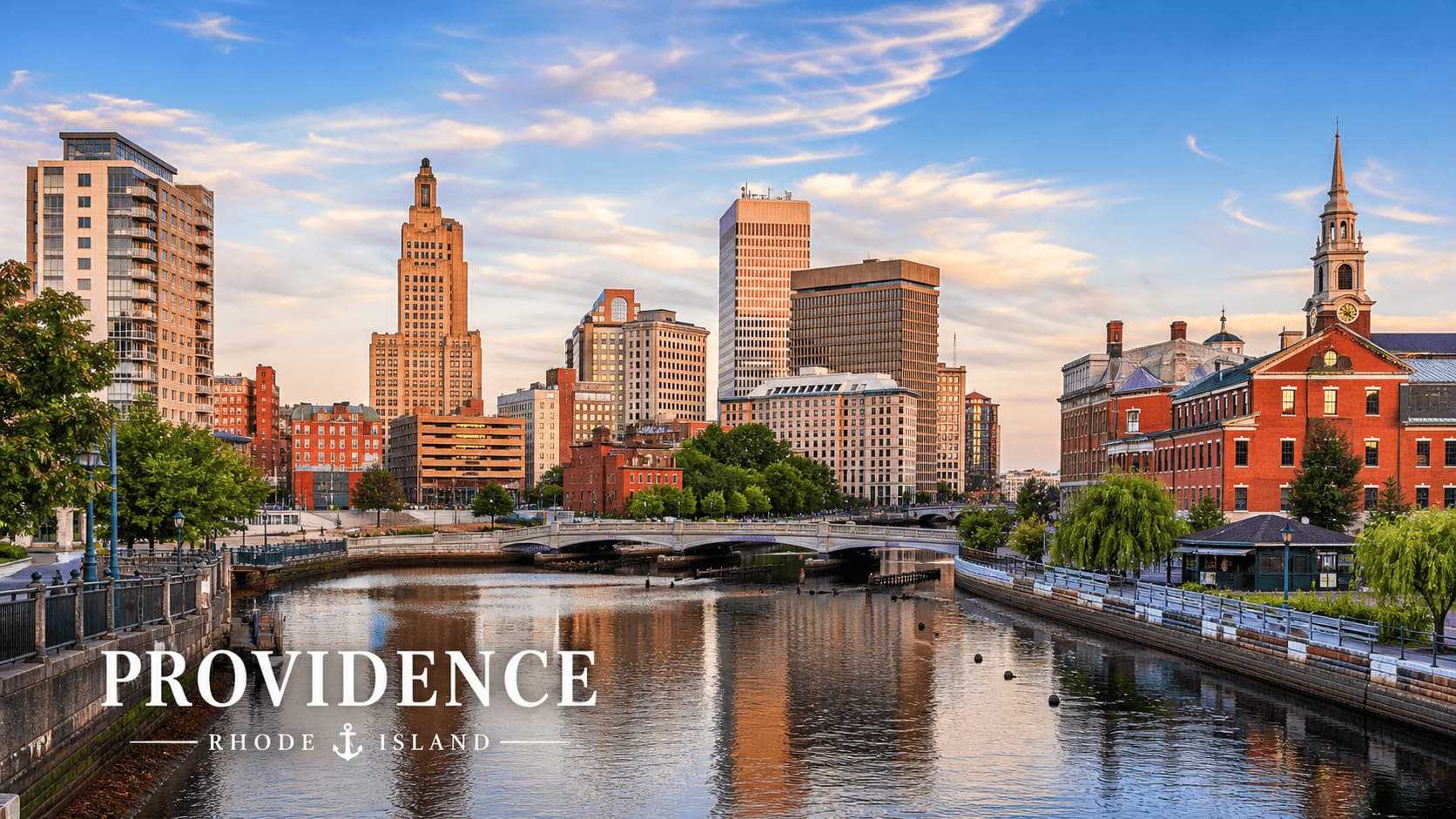 Providence skyline with river and historic buildings