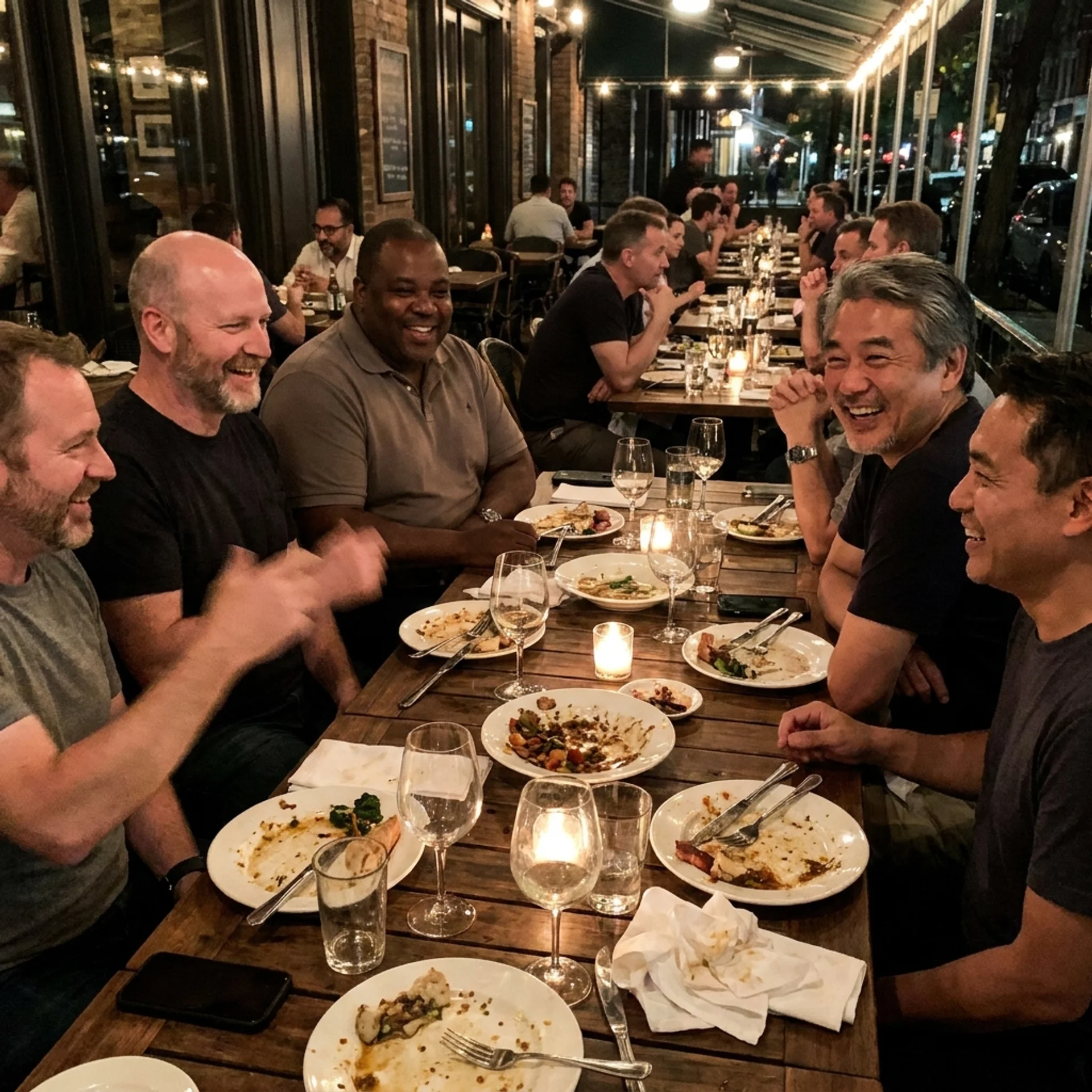4 gay men at a local Mingleo dinner