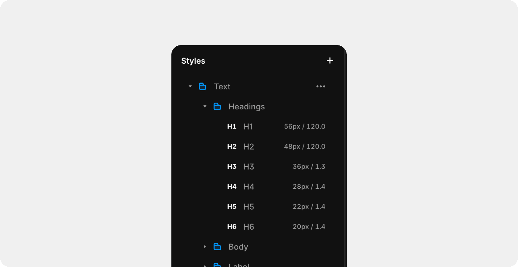 Framer text styles panel with heading hierarchy from H1 to H6