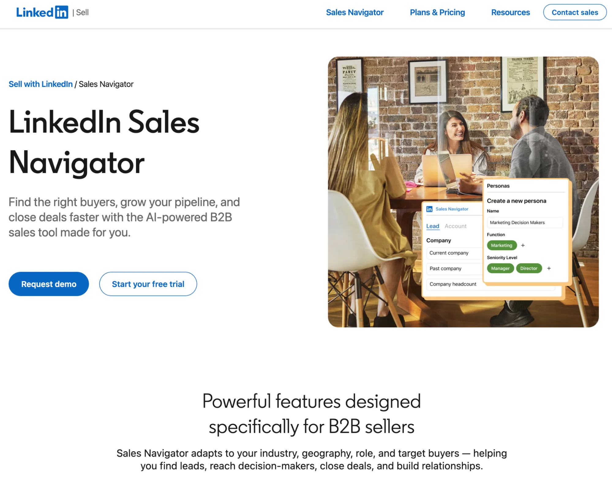 LinkedIn Sales Navigator homepage: B2B prospecting and lead data tool