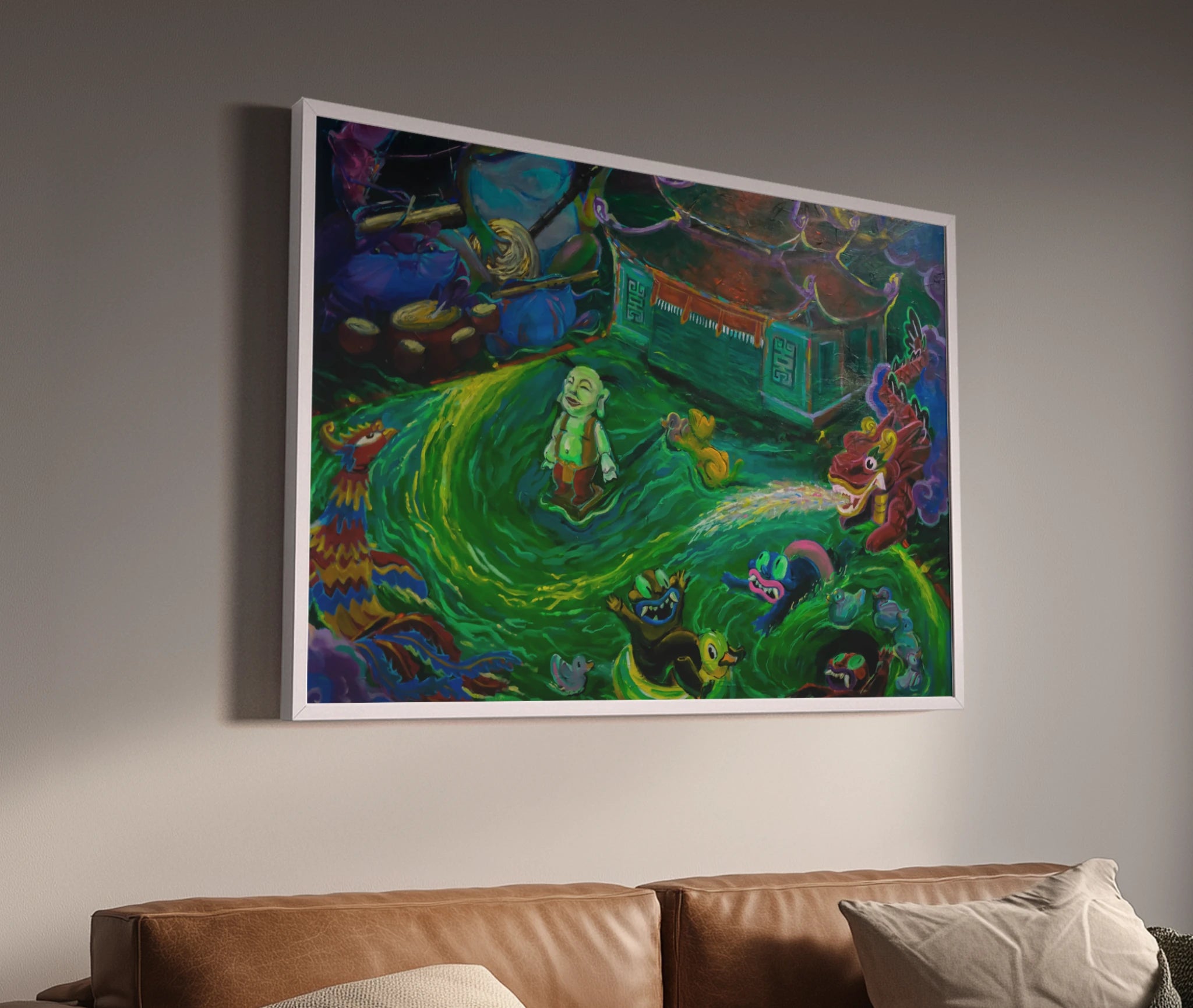 premium art poster and canvas prints, with originals available, from QART , of the artwork " The Moonlit Feast Not Yet Over "