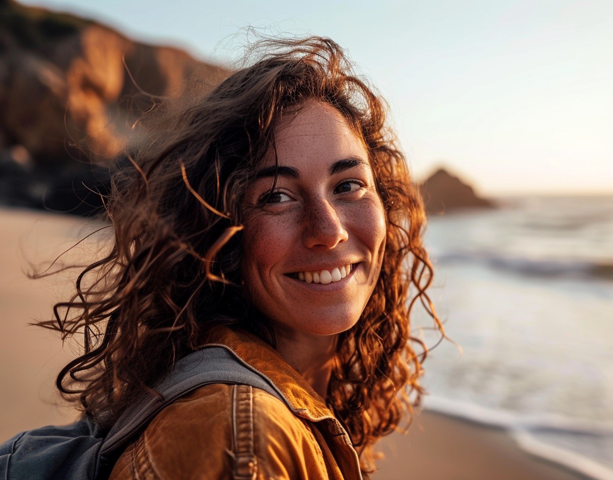 woman rucking on the beach