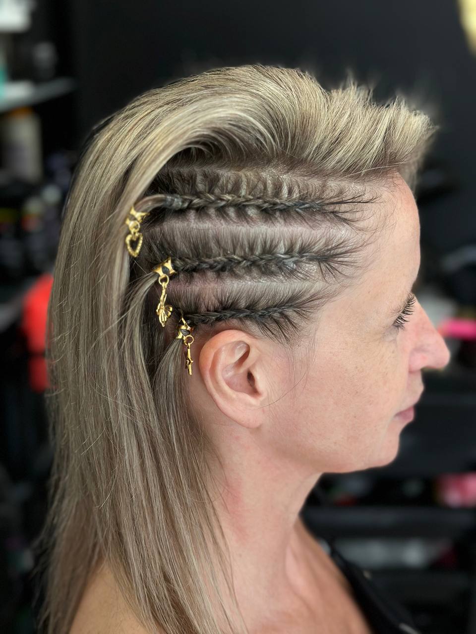 a woman with flowers