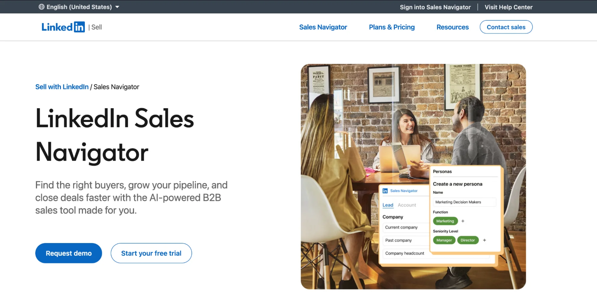 LinkedIn Sales Navigator homepage: B2B prospecting and lead search tool