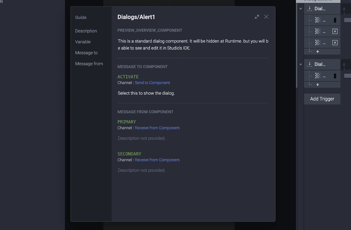 The guide panel showing component features