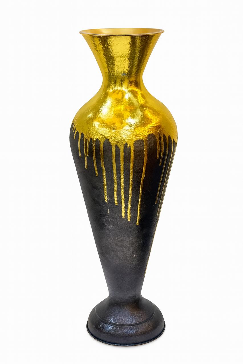 Two tone antique finish metal floor vase for interior decoration