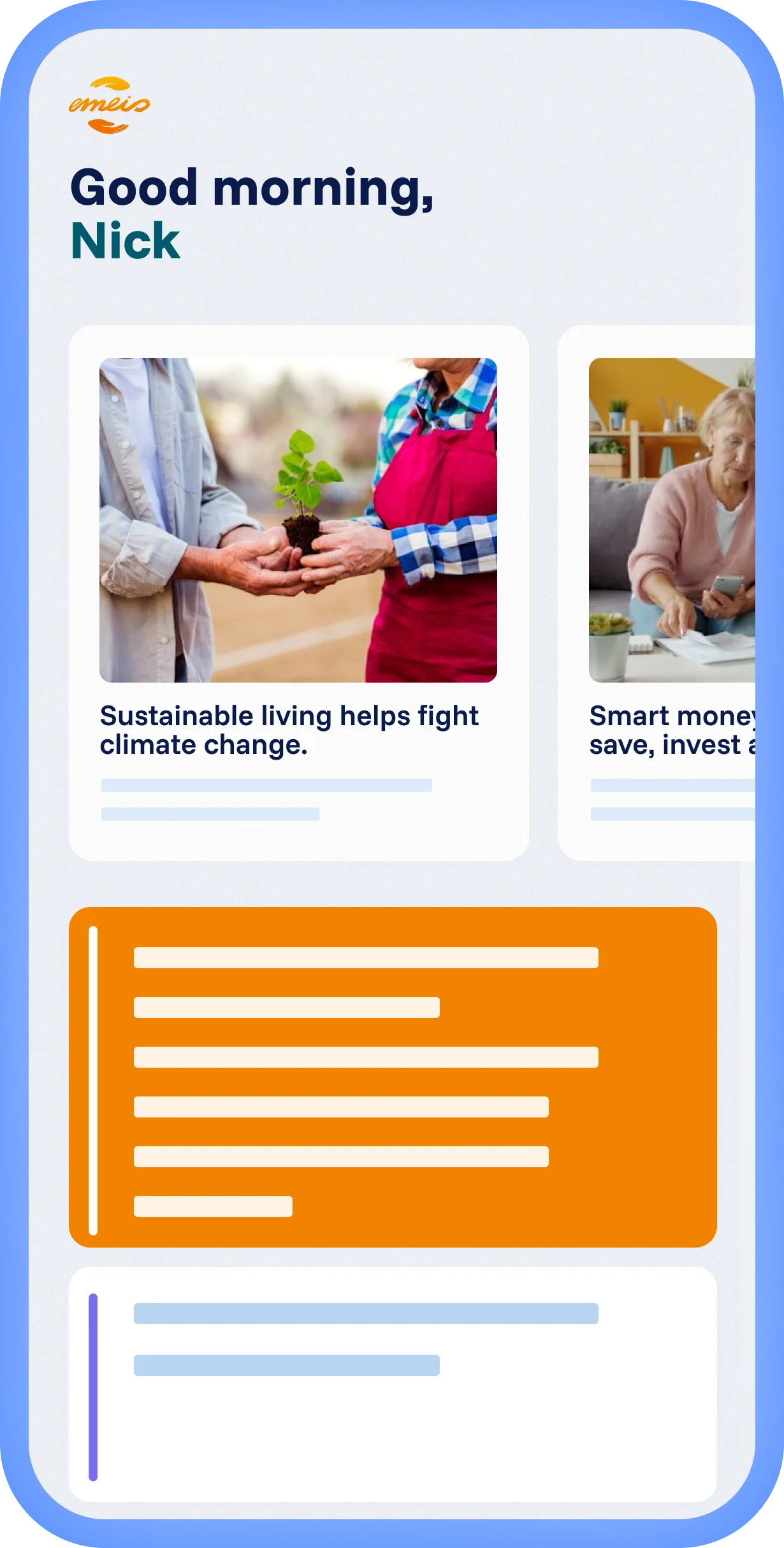 Spencer platform met lokale ervaring en eigen Mobix branding, gepersonaliseerde feed met artikelen en overzichtelijke layout