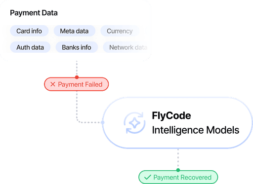 Flowchart illustrating data processing, with an emphasis on payment data and an intelligence model labeled "FlipCode."