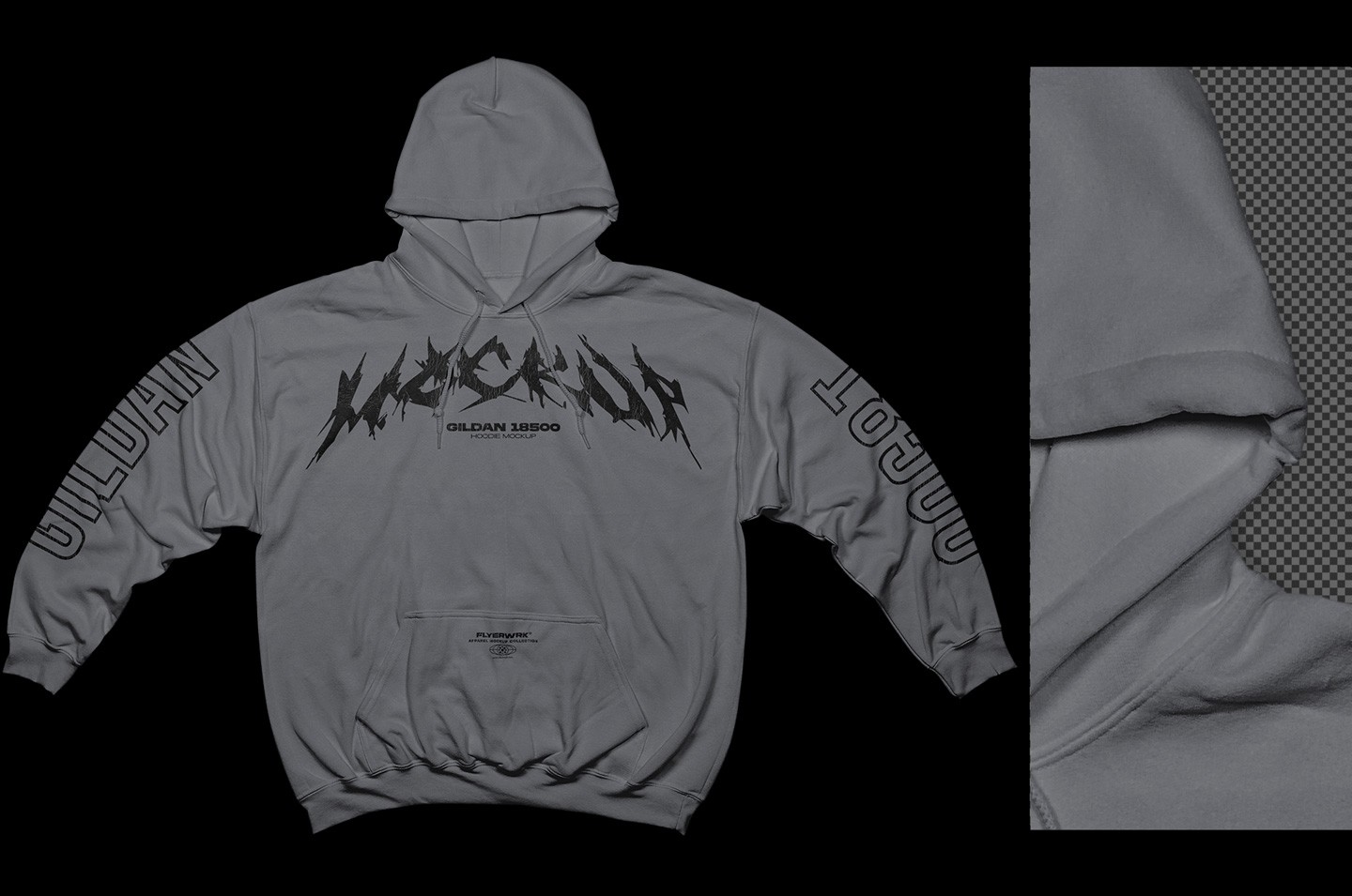 Gildan 18500 Hoodie Wide Arms mockup fabric detail close up high resolution