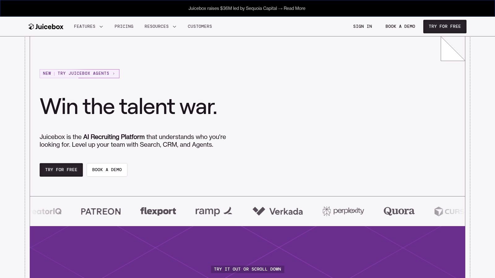 A screenshot of the Juicebox platform interface, showing candidate search and filtering options, a key feature for recruiters looking for Findem alternatives.