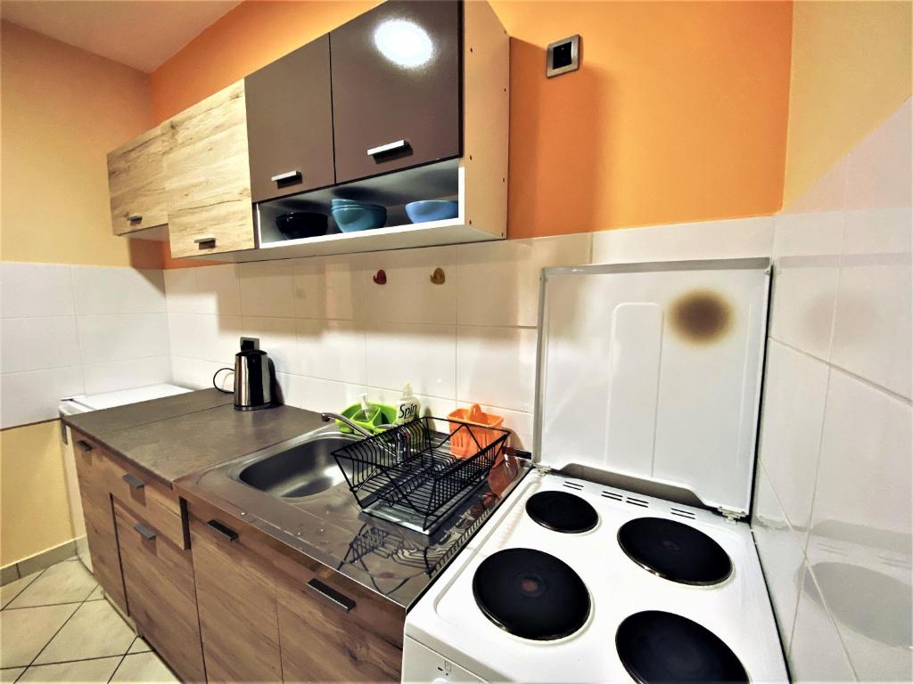 Slika kuhinje Deluks Apartmana u Novom Sadu.