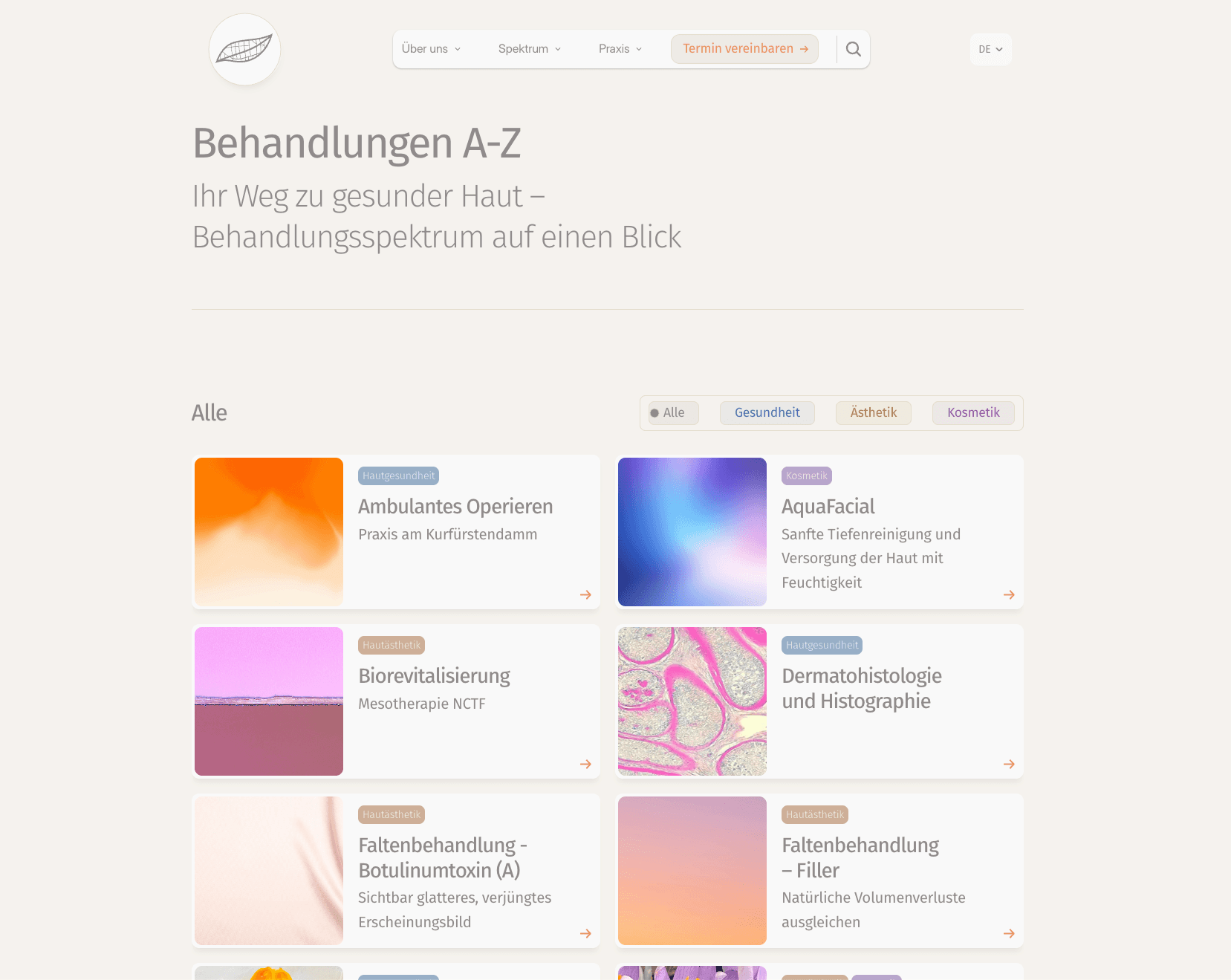 Behandlungen A-Z Ihr Weg zu gesunder Haut – Behandlungsspektrum auf einen Blick