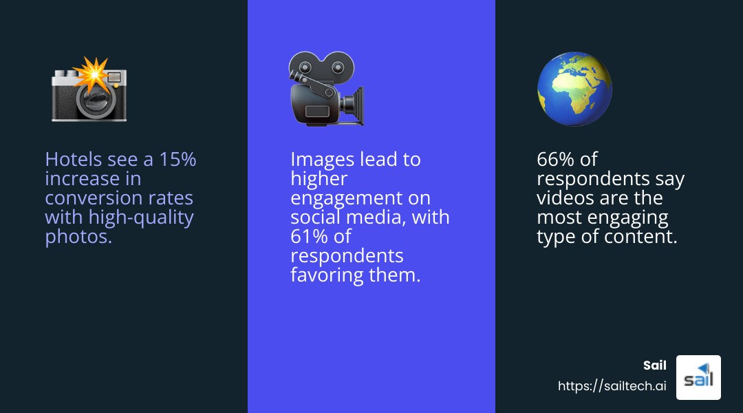 High-quality photos boost hotel conversion rates - effectiveness of social media marketing on hotels infographic 3_facts_emoji_blue