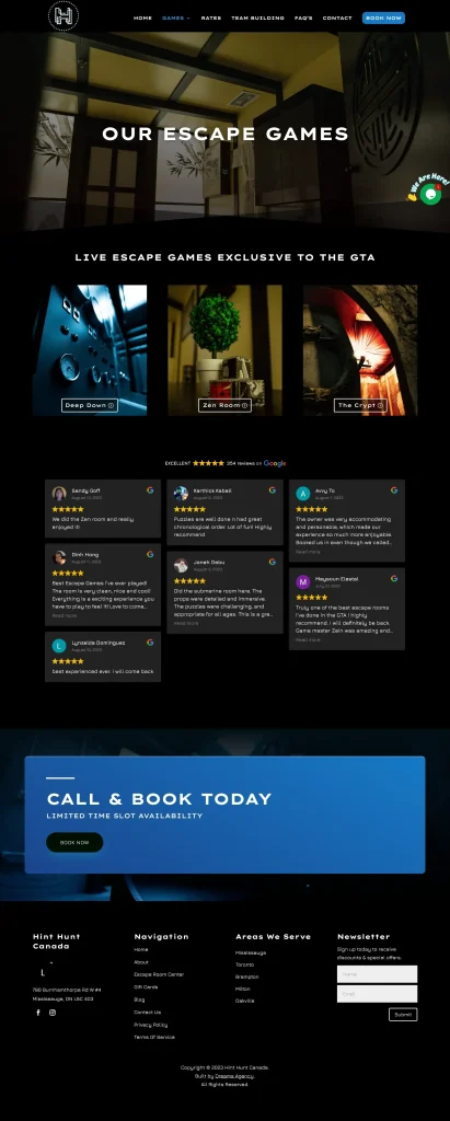 Escape Games Best Escape Rooms For Hint Hunt website developed & designed by Dreams Agency Mississauga, Ontario