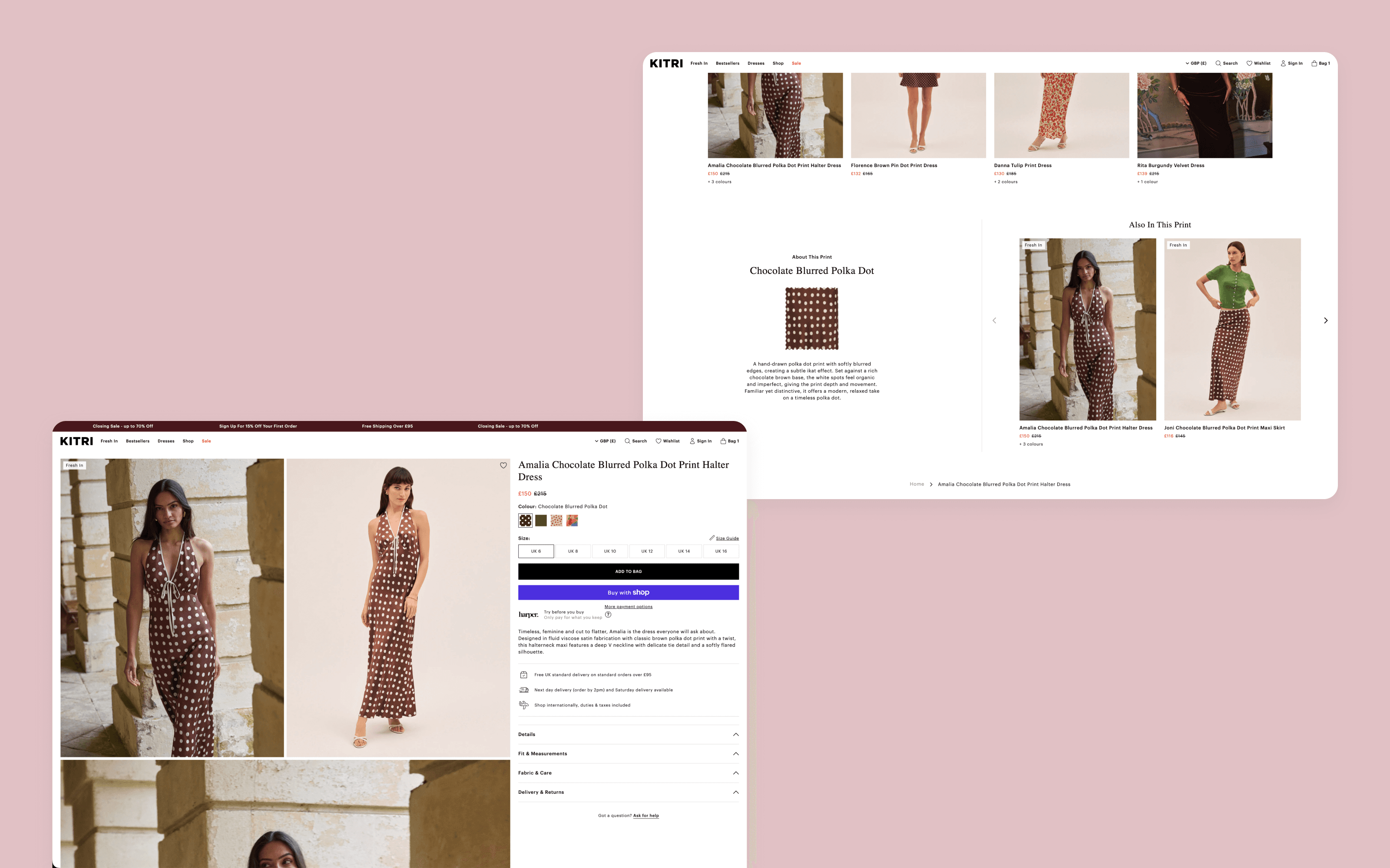 Product page form and fabric section