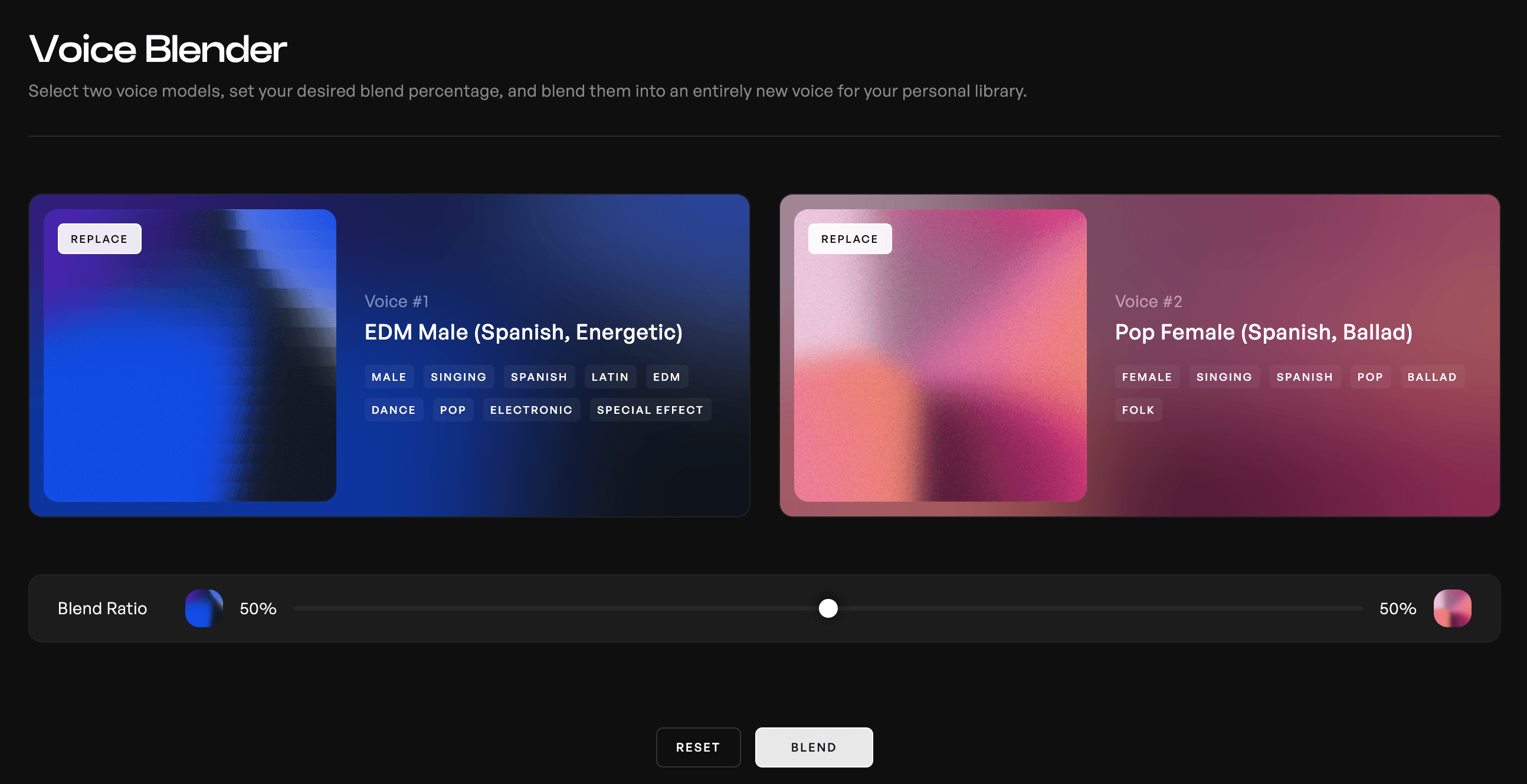 Voice blender tool with two voice models input