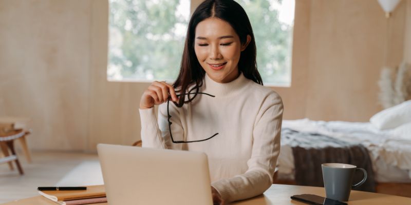 A woman working from home